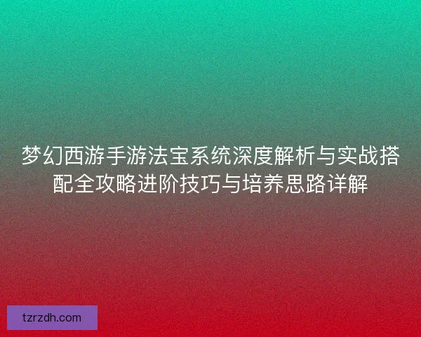 梦幻西游手游法宝系统深度解析与实战搭配全攻略进阶技巧与培养思路详解