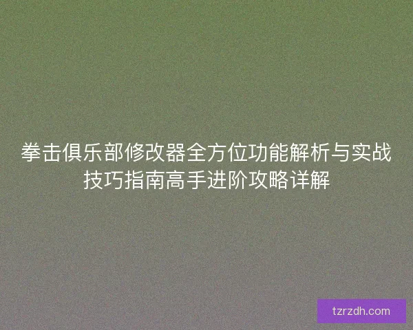 拳击俱乐部修改器全方位功能解析与实战技巧指南高手进阶攻略详解 拳击俱乐部修改器全方位功能解析与实战技巧指南高手进阶攻略详解